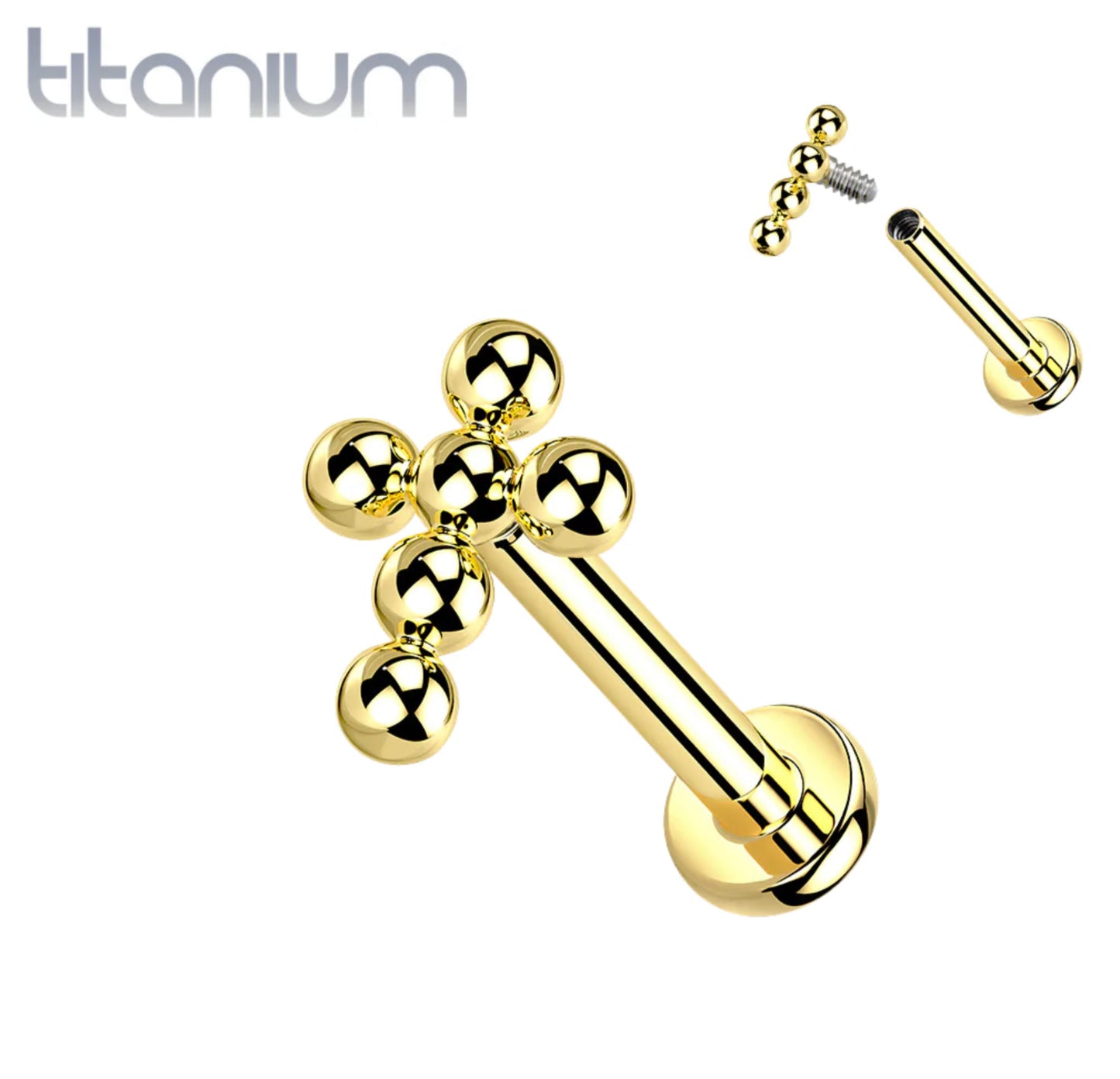 Titanium Beaded Cross Labret